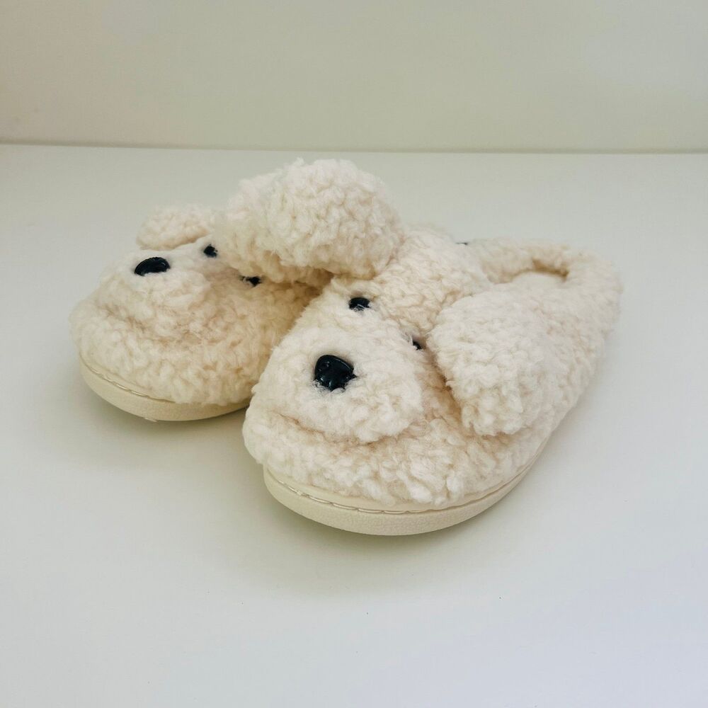 White Faux Fur Dog Indoor Slippers - US 8